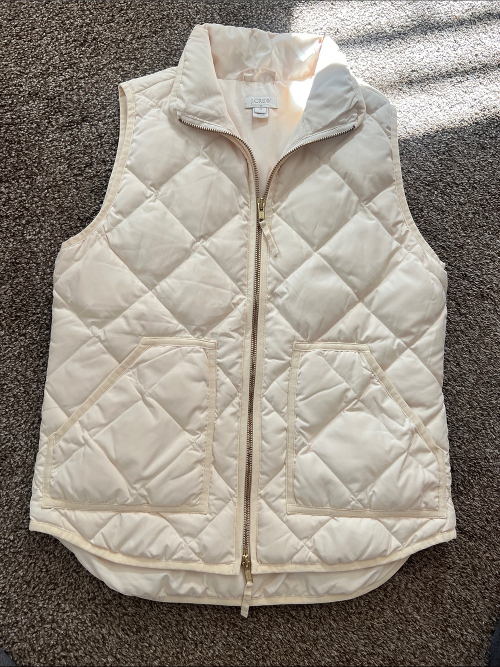 J. Crew Cream Quilted Zip-Up Puffer Vest